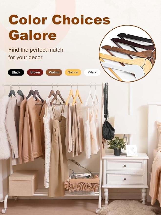 HOUSE DAY Wooden Hangers 20 Pack, Solid Wood Hanger with Non Slip Pant Bar, Heavy Duty Wooden Coat Hanger for Closet, Smooth Finish Wood Clothes Hangers for Shirts, Suits, Jackets, Dresses, Natural - Image 9