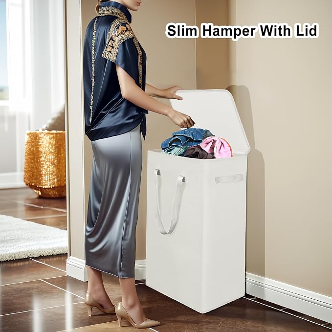 Odonata 75L Slim Laundry Hamper with Lid,Large Foldable Laundry Basket with Removable Bag and Handles Tall Collapsible Dirty Clothes Basket Great for Bedroom, Bathroom, Dorm, College,RV. (Beige, 75L) - Image 5