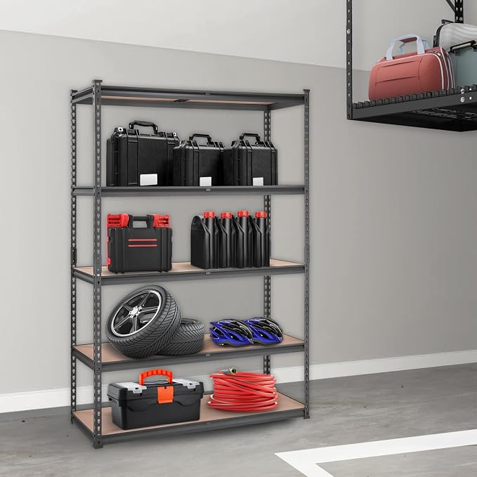 VEVOR Storage Shelving Unit, 5-Tier Adjustable, 2000 lbs Capacity, Heavy Duty Garage Shelves Metal Organizer Utility Rack, Black, 48" L x 18" W x 72" H for Kitchen Pantry Basement Bathroom Laundry - Image 2