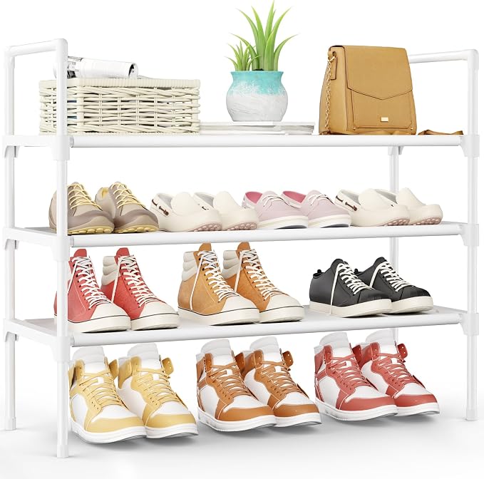 Kitsure Shoe Rack - 3-Tier Shoe Organizer, Shoe Rack for Closet, Entryway, Bedroom, Easy- Assembly Storage Shelf with Side Handles, 27.6" Wide - 3 Tiers, White by Kitsure