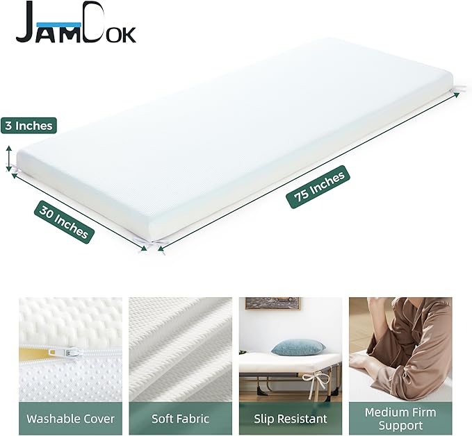 3Inch Cot Mattress Topper,Narrow Twin Foam Mattress for Camping Cot,Sofa Bed,Pull Out Chair Cushion,Portable,Roll Up Surpportive Sleep Pad(75 x 30)