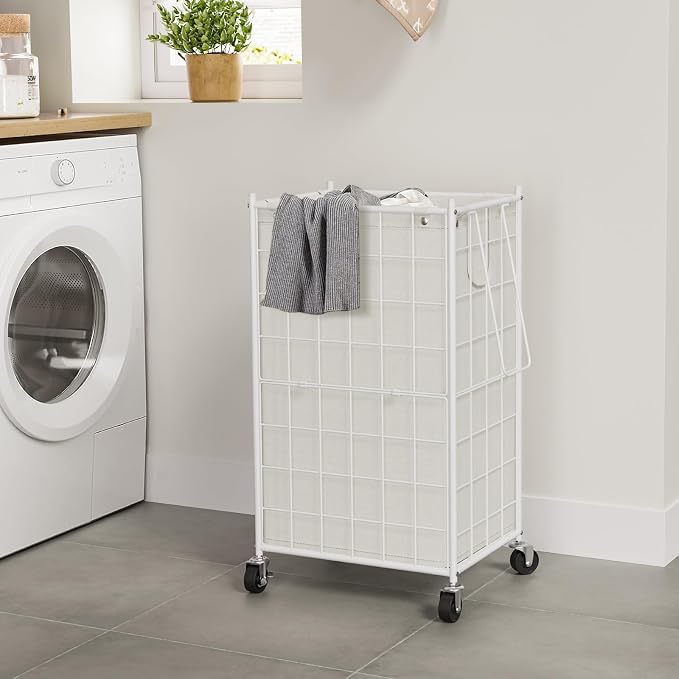 WOWLIVE Laundry Hamper with Wheels,Metal Wire Frame Rolling Laundry Basket with Removable bag,100L Dirty Clothes Hamper Organizer Dorm Room Storage for Bedroom,Bathroom,White - Image 3