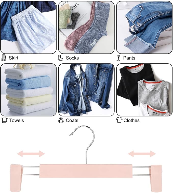 GUANJUNE Clothes Pants Hangers, Space-Saving Skirt Holders with 360 ° Swivel Hooks, Adjustable Clips, Trouser Hangers, Clothes Coat Garment Jeans Hangers (10 Pack, Pink) - Image 4