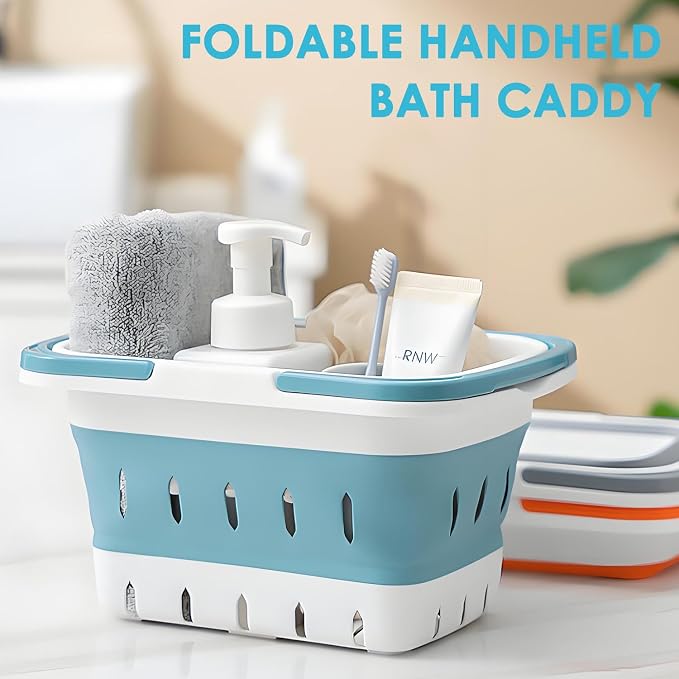 Fammart Portable Shower Caddy Tote – Collapsible Plastic Basket with Handles, Foldable Storage Organizer for Bathroom, Kitchen, College Dorm, Gym, Travel & Camping, Blue - Image 2