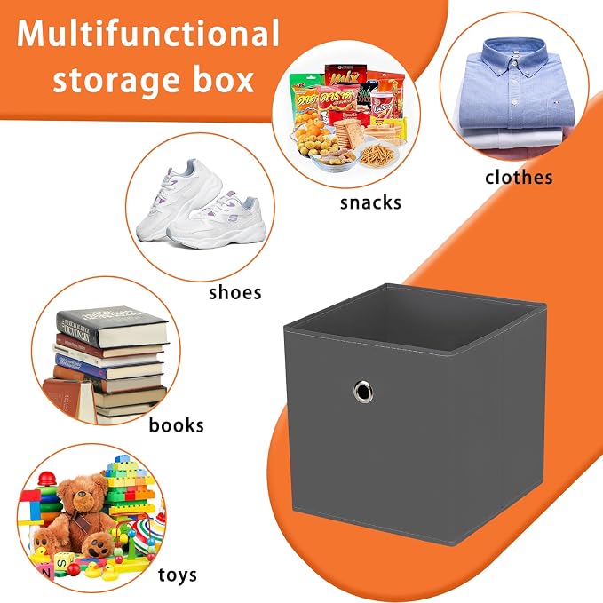 Foldable Storage Cubes Bins ,11 Inch Cloth Storage Cube Fabric Storage Box Cubes Organizer Baskets with Handles for Home Organizer Set of 8 (Grey) - Image 3