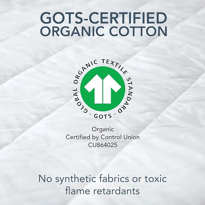 Naturepedic Organic Cotton Mattress Protector - Quilted Organic Cotton Mattress Pad with GOTS-Certified Non-Toxic, 100% Cotton Fabric and Fill - Twin Size Mattress Cover 38" W x 75" L