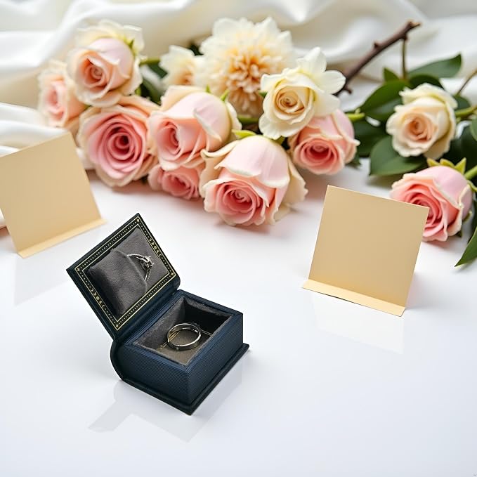 Book Shaped Ring Box - Vintage Engagement Ring Box with Hinged Lid for Proposal Engagement Wedding, Proposal Ring Case with Magnetic Closure-PRB011-Blue - Image 4