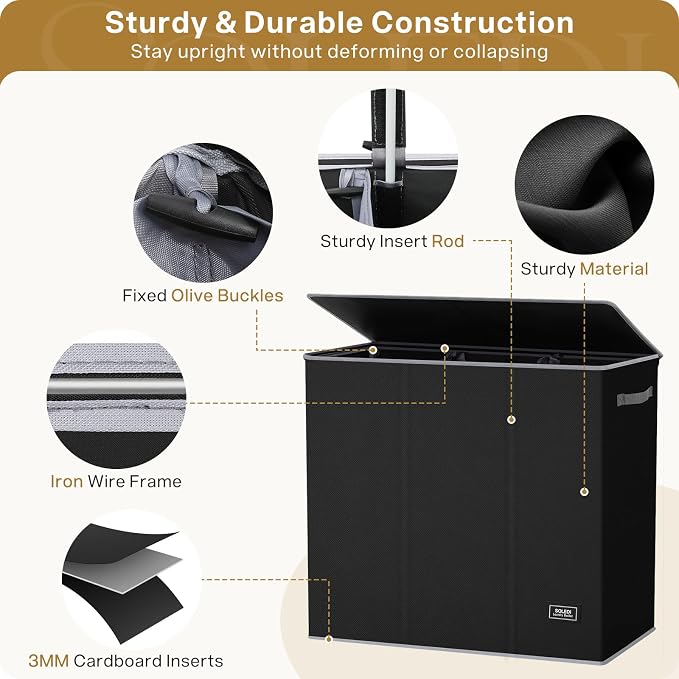 SOLEDI 180L Laundry Hamper 3 Section, Extra Large Laundry Hamper with Lid, Dirty Clothes Hamper with Sturdy Handle, Large Laundry Basket Organizer for Laundry Room, Bedroom, Hampers for Laundry - Image 10
