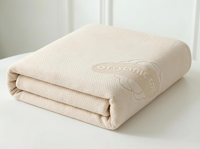 Waterproof Organic Mattress Protector Full Size – Soft OCS Certified Organic Cotton Surface Mattress Cover – Noiseless & Breathable 250 GSM Mattress Pad – Deep Pocket Fitted Design