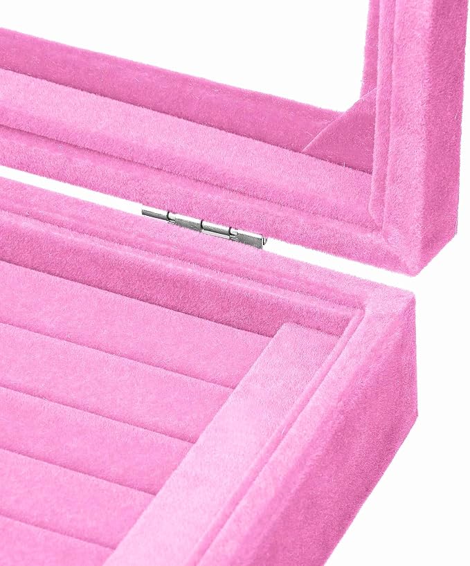 Jewelry Box Rings Organizer Tray 7 Slots Velvet Earring Storage Box With Transparent Lid Jewelry Display Case for Women (Light Pink) - Image 5
