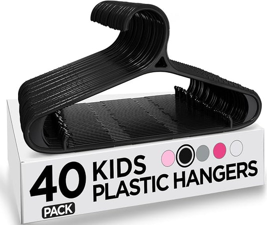Utopia Home Kids Hangers - 11 Inch Plastic Baby Hangers for Closet - Infant or Childrens Hangers for Clothes 40 Pack (Black) by UTOPIAHOME