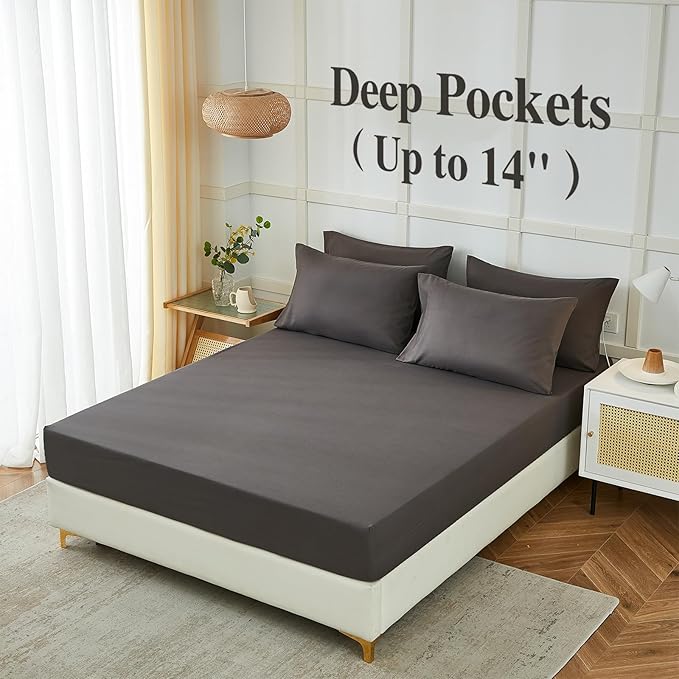 ILAVANDE Queen Sheets Set 6 Piece,Hotel Luxury Super Soft 1800 Series Microfiber Queen Bed Sheets Set-Wrinkle Free & Breathable-14 Deep Pocket Sheets for Queen Size Bed(Queen,Neutral Grey)