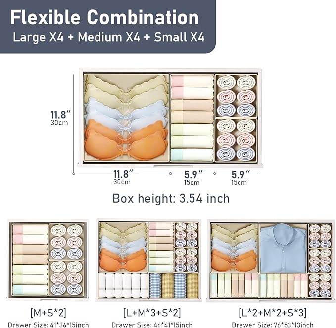 DIMJ Drawer Organizer Clothes, 12 Pack Dresser Organizer, Foldable Closet Organizers and Storage, Fabric Dresser Bins, Drawer Dividers for Nursery, Baby Clothes, Underwears, Sock (Beige) - Image 2