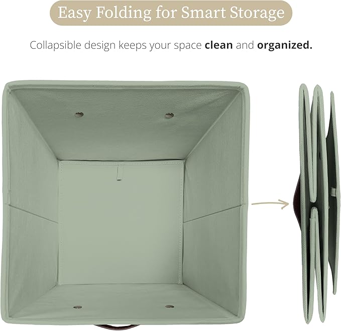 DECOMOMO Storage Bins, Cube Storage Bin with Labels, Fabric Storage Cubes for Shelves (10.5" x 11" / 6pcs, Sage Green) - Image 6