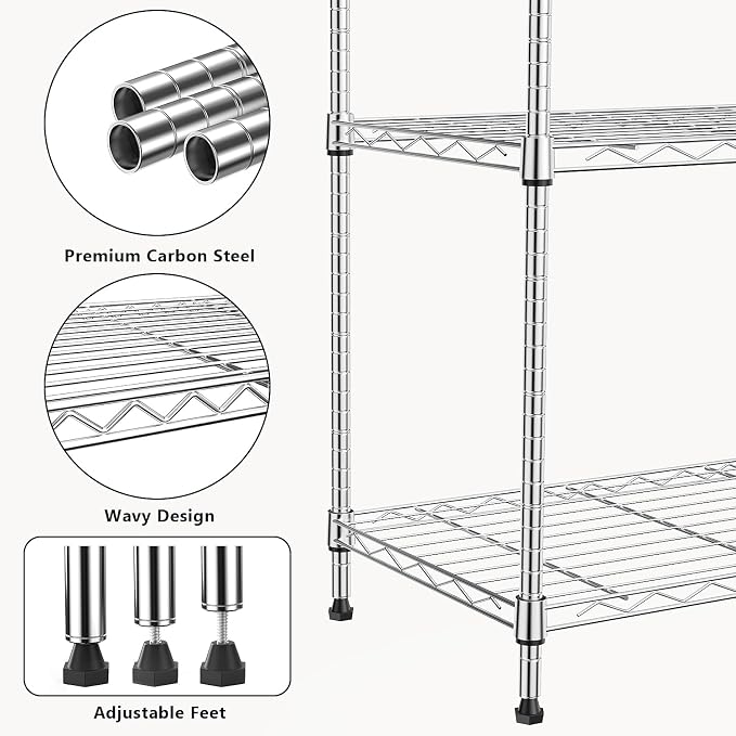 M MZG 1000 lbs 4Tier Shelf Metal Storage Shelves Wire Rack Closet Organizers with Wheel for Garage Kitchen Bathroom Laundry Chrome 13.7" D x 23.6" W x 53.4" H - Image 5