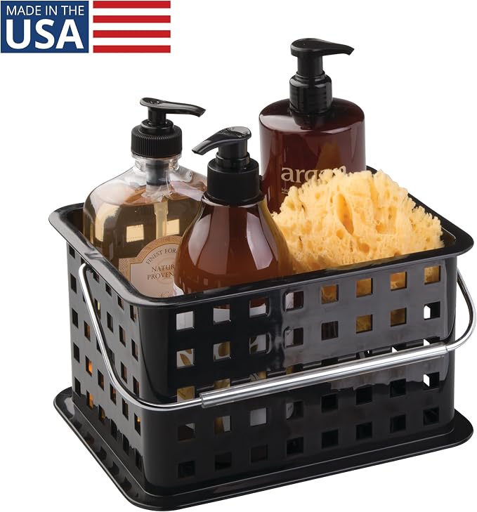 iDesign Plastic Shower Caddy Basket with Handle for Bathroom or College Dorm - Black - Made in USA - Image 2