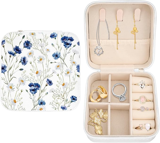 Daisy White Small Portable Jewelry Organizer Box Travel Jewelry Case Mini Jewellery Storage Box Portable jewellery Case for Rings Necklaces Earrings Gifts for Men Women Birthday Christmas by Unknown