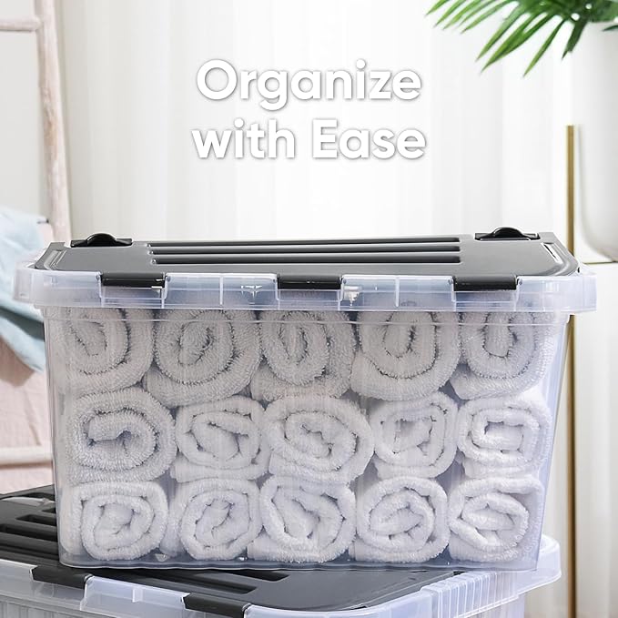 Superio Storage Bins with Lids- Clear Boxes for Organizing, Stackable Plastic Containers- BPA Free, Non-Toxic, Odor Free, Organizer for Home, Office, Dorm, 35 Quart (6 Pack, 20.25"x14"x10.5")