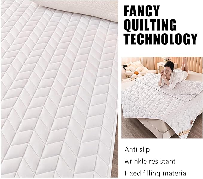 White,180 * 220cm,LDLCYCN Thin Mattress Protector Pad with Elastic Straps Japanese Floor Mattress Cover Foldable Futon Mattress Topper Protector Camping Mat for Student Dormitorie
