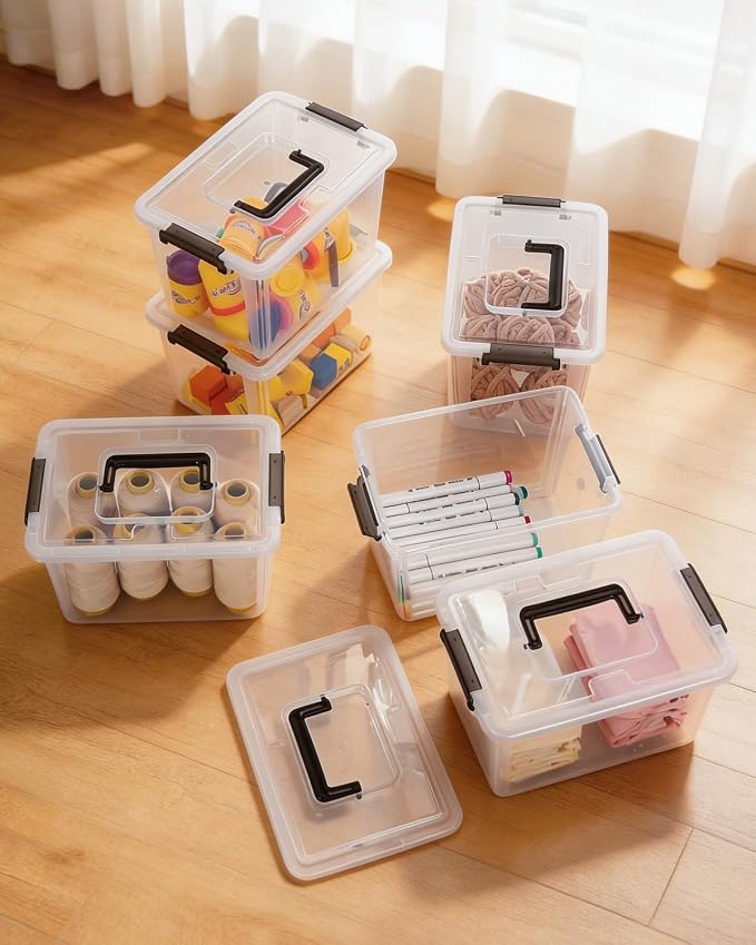 Citylife 8 Packs 6 QT Plastic Storage Bins with Latching Lids Clear Storage Box with handle Stackable Storage Containers for Organizing Snacks, Crafts, Toys, Tools - Image 8