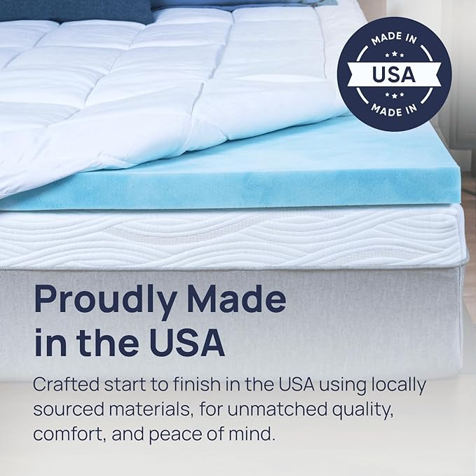Sure2Sleep Gel Swirl Memory Foam Mattress Topper - 3 Inch, Pressure Relieving, Cooling Comfort - Made in The USA & CertiPUR-US Certified - Softens Firm Beds and Extends Mattress Life - Queen Size