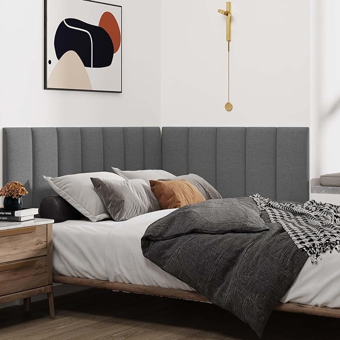 IFNOW Upholstered Wall Mounted Headboard, 3D Soundproof Wall Panels Peel and Stick Headboard for Full Size, Reusable and Removable Tufted Bed Headboard in Dark Grey(6 Panels, 10" x 24")