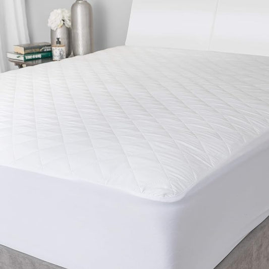 Masirs Twin Mattress Pad Protector Waterproof – Quilted Fitted Mattress Cover, Breathable Diamond Stitch, Soft Plush Topper, Machine Washable, Deep Pocket, White