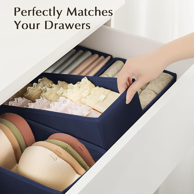DIMJ Drawer Organizers Clothes, Set of 16 Dresser Organizer Bins, Fabric Closet Organizers and Storage, Shallow Drawer Dividers for Nursery, Clothing, Baby Clothes, Socks, Underwears, Tie (Navy Blue) - Image 3