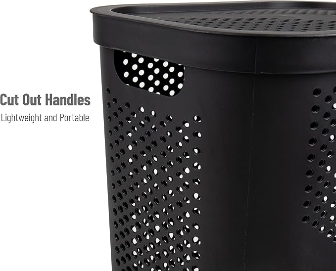 Mind Reader Slim Laundry Hamper with Lid, 60L Clothes Basket, Ventilated Plastic, Black - Image 4