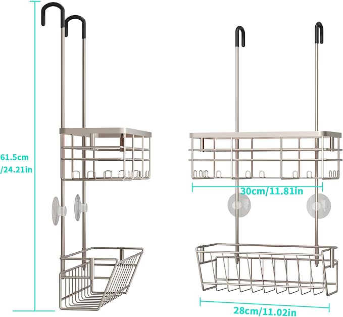 HapiRm Hanging Shower Caddy Organizer - No Drilling Shower Organizer with Inclined Shelf, Rustproof & Waterproof 304 Stainless Steel Bathroom Caddy - Brushed Nickel - Image 6