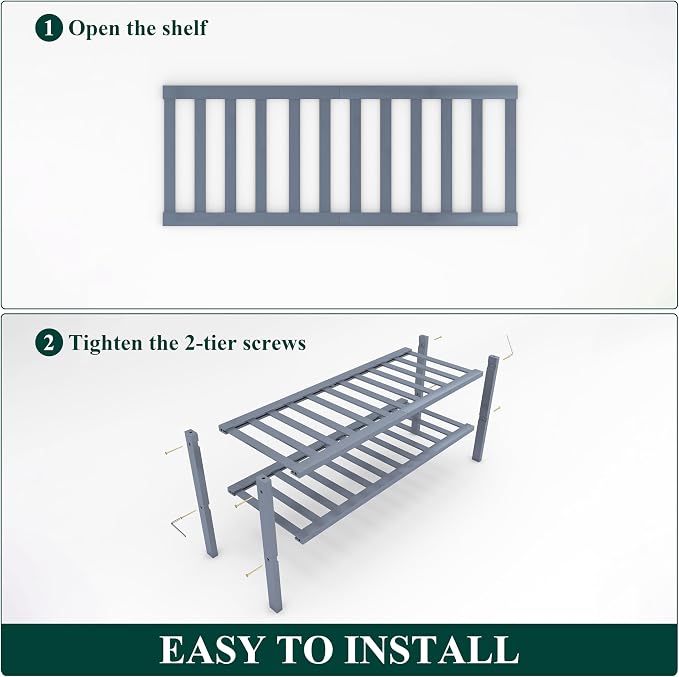 Smiry Shoe Rack, 2 Tier Bamboo Shoe Organizer, Stackable Free Standing Wooden Shoe Storage Shelf for Closet, Entryway, Front Door Entrance, Grey - Image 6