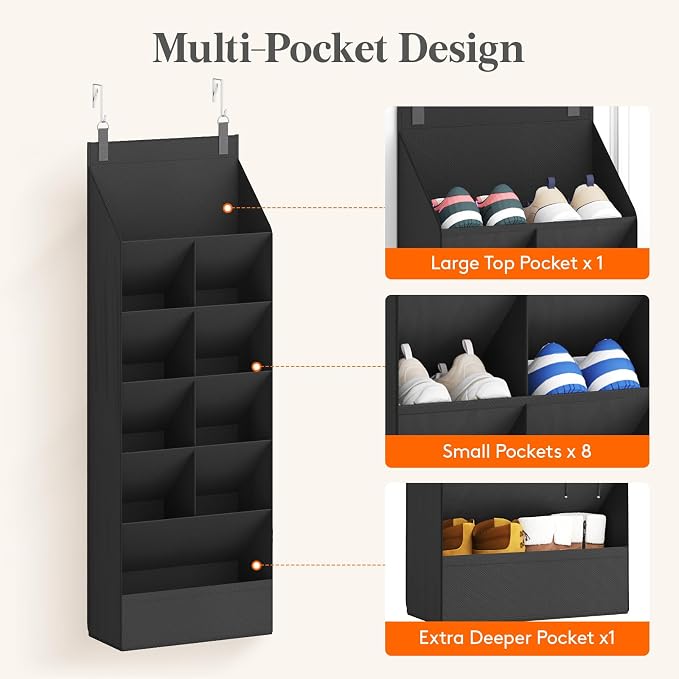 Lifewit 6 Tier Over the Door Shoe Organizer with 11 Large Deep Pockets, Fabric Hanging Shoes Shelf for Closet, Dorm Storage, Fit Up to 12 Pair Shoe Rack Holder for Sneakers, Boots, Black - Image 6