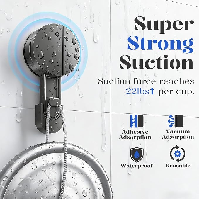 ONXE Suction Cup Shower Caddy,No Drilling Corner Shower Shelves Heavy Duty,Shower Organizer with Hooks,Rustproof Waterproof Space Aluminum Bathroom Storage,Home Accessories Decor - Image 7