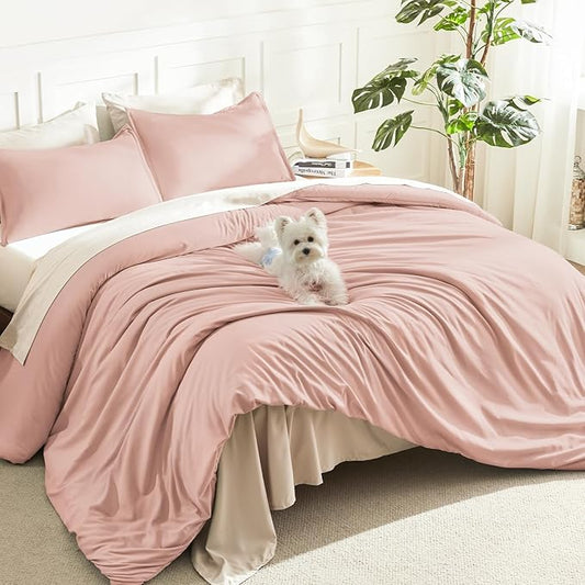 Litanika Blush Pink Comforter California King Size, 3 Pieces Cal King Lightweight Solid Bedding Comforter Set, All Season Fluffy Bed Set (104x96In Comforter & 2 Pillowcases)