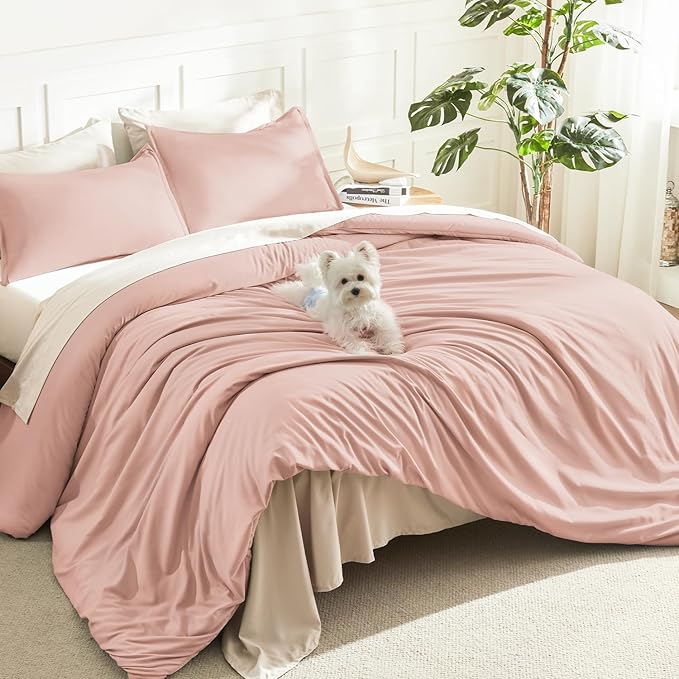 Litanika Pink Twin Comforter Set for Girls, 2 Pieces Kids Blush Plain Bedding Comforter Set, All Season Bed Set (66x90In Comforter & 1 Pillowcase)