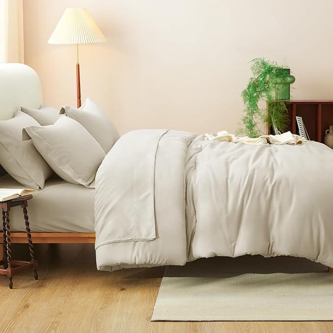CozyLux King Size Comforter Set Oatmeal, 7 Pieces Bed in a Bag King Comforter Set with Sheets, Luxury Soft Bedding Sets with Down Alternative Comforter, Fitted Sheet, Flat Sheet, Pillowcases & Shams