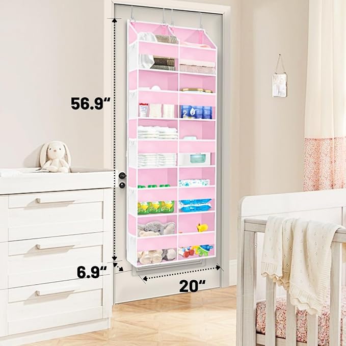 Ofiray-home Pink Over The Door Organizer 5 Tiers, Extra Large Behind Door Storage of 10 Compartments, 50 lbs Weight Capacity Over The Door Storage for Closet, Diaper Organizer - Image 5