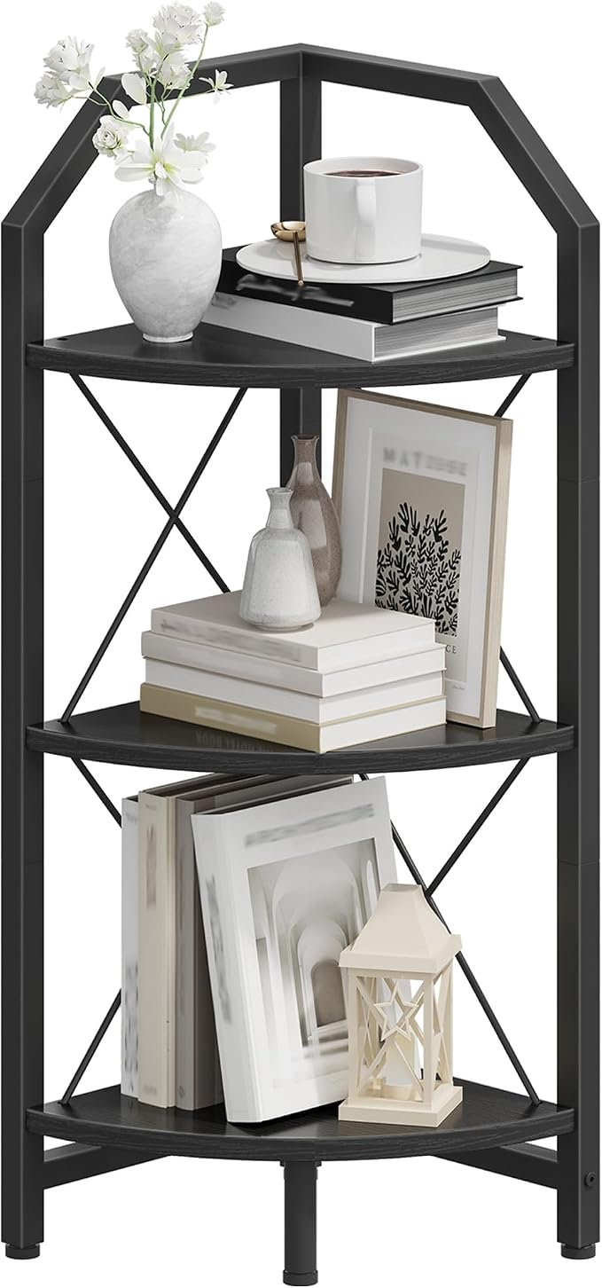 CHOEZON 3-Tier Corner Shelf, Industrial Corner Bookshelf, 35.4" Storage Stand, Plant Stand Display Shelf, Bookcase for Bedroom, Living Room, Home Office, Black TCJ03BB ﻿ - Image 9