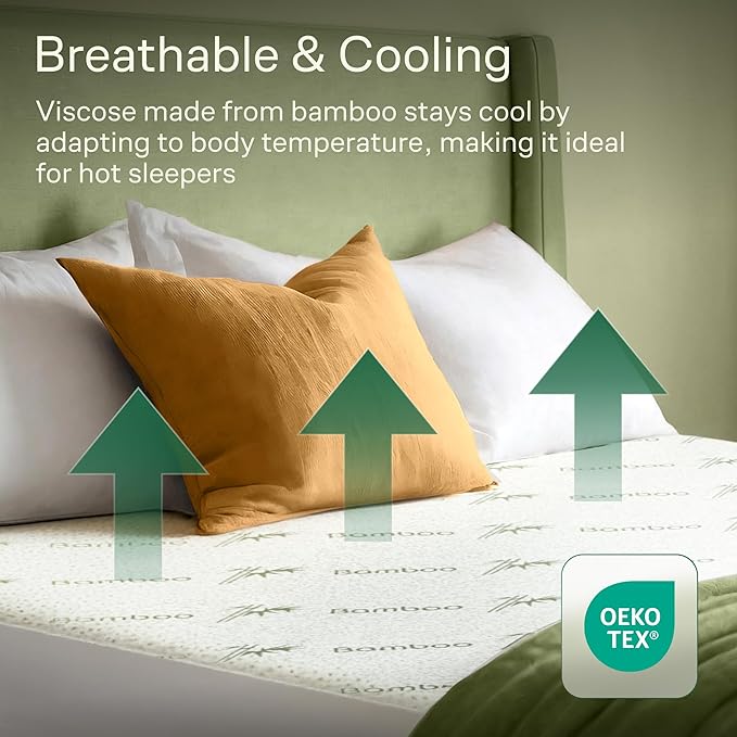 100% Waterproof King Mattress Protector - 360 Pad Protection Against Spills, Stains & Accidents for Parents & Pet Owners - Noiseless & Cooling Viscose Made from Bamboo (Green)