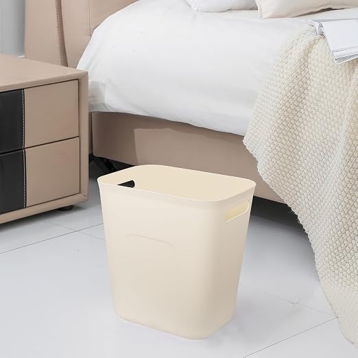 UUJOLY Plastic Small Trash Can Wastebasket, Garbage Container Basket for Bathrooms, Laundry Room, Kitchens, Offices, Kids Rooms, Dorms, 3.5 Gallon, Beige, 2 Pack - Image 3