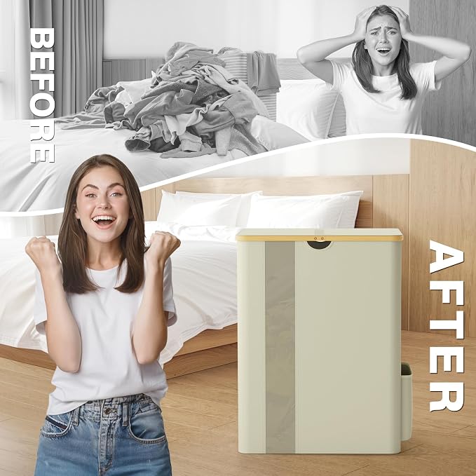 BlissTotes Laundry Basket with Lid, 150L Clothes Laundry Hamper with Handles and 2 Removable Laundry Bag, Breathable Design Hamper with Lid for Bedroom, Bathroom, Dorm, Laundry Room - Beige - Image 6