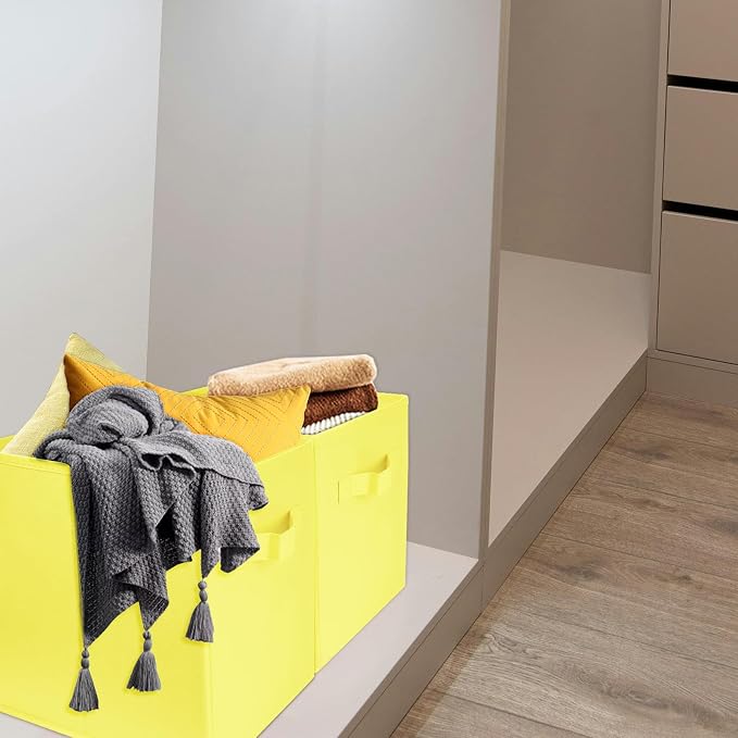 3 Pcs Storage Cubes, 10.5 Inch Collapsible Storage Bins, Fabric Foldable Bins for Organization, Durable Storage Bins for Closet, Shelves, Offices (Yellow) - Image 6