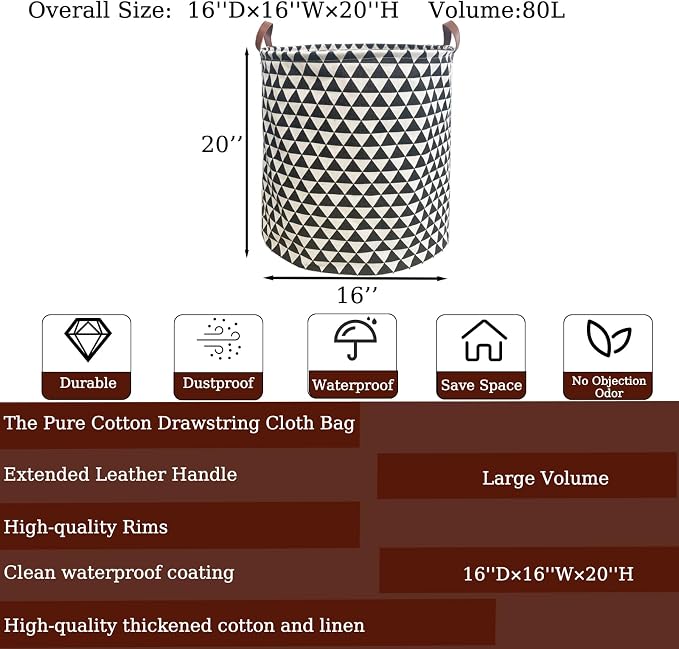 Waterproof Laundry Hamper Collapsible Laundry Basket Leather Handle Laundry Bag Large Clothes Storage Toy Organization for Bathroom Bedroom Laundryroom College Dorms (Hesan-002) - Image 2