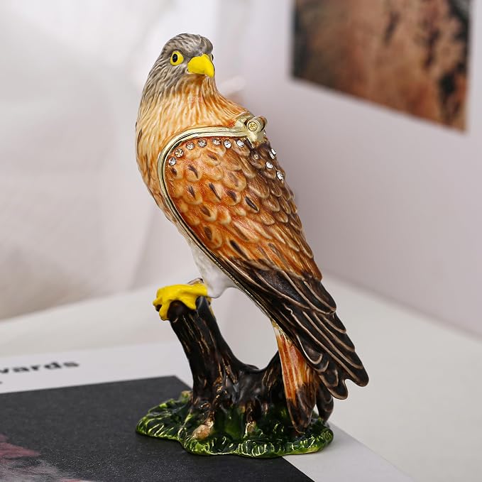Hand Painted Animal Trinket Box for Home Decor, Hinged Jewelry Organizer Storage, Unique Personalized Collectible Keepsake Figurine Handmade Decorative Ornament Gifts (Kestrel) - Image 4