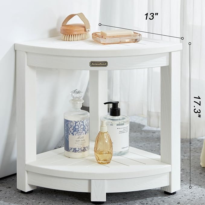 KaimuBench Corner Shower Stool for Inside Shower Waterproof, Poly Lumber Bathroom Shower Corner Bench Seat, Plastic Shower Chair Seat, Shower Shaving Foot Rest with Adjustable Feet, Non-Slip, White - Image 3
