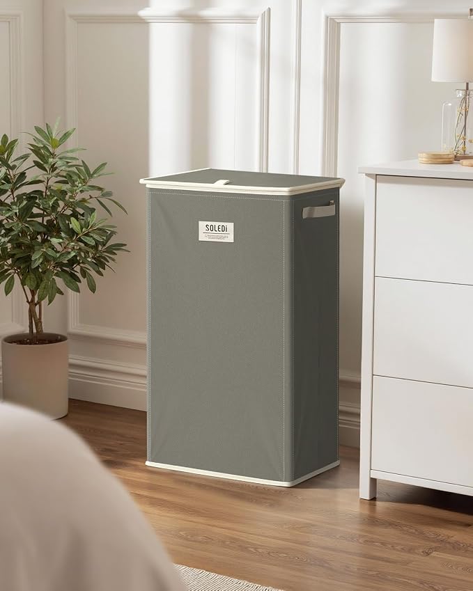 SOLEDI Laundry Hamper with Lid 100L Large & Tall Collapsible Laundry Basket, Clothes Hamper with Bag Removable Easy to Carry, Dirty Hampers for Bedroom, Bathroom, Dorm, College, Cement - Image 7