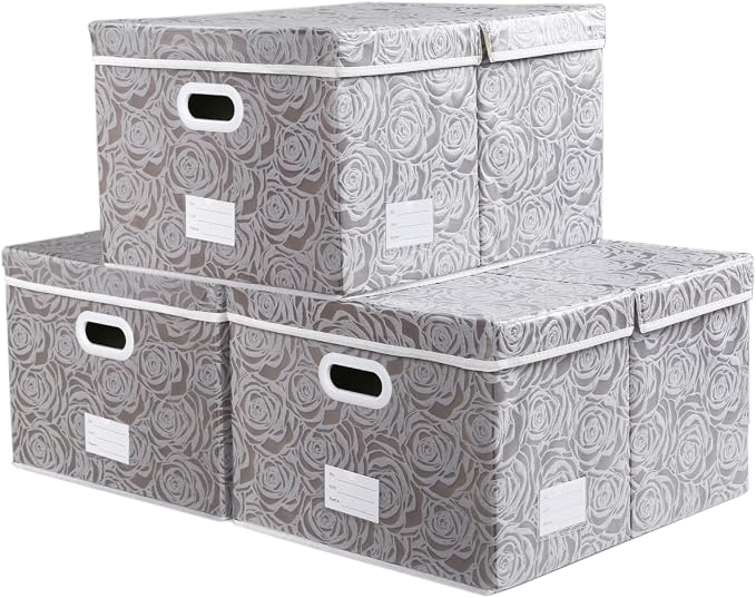 PRANDOM Jumbo Collapsible Storage Boxes with Lids Fabric Decorative Storage Bins Cubes Organizer Baskets with Cover Handles Divider for Bedroom Closet Living Room 23.2x15.7x11.6 Inch 3 Pack by Prandom