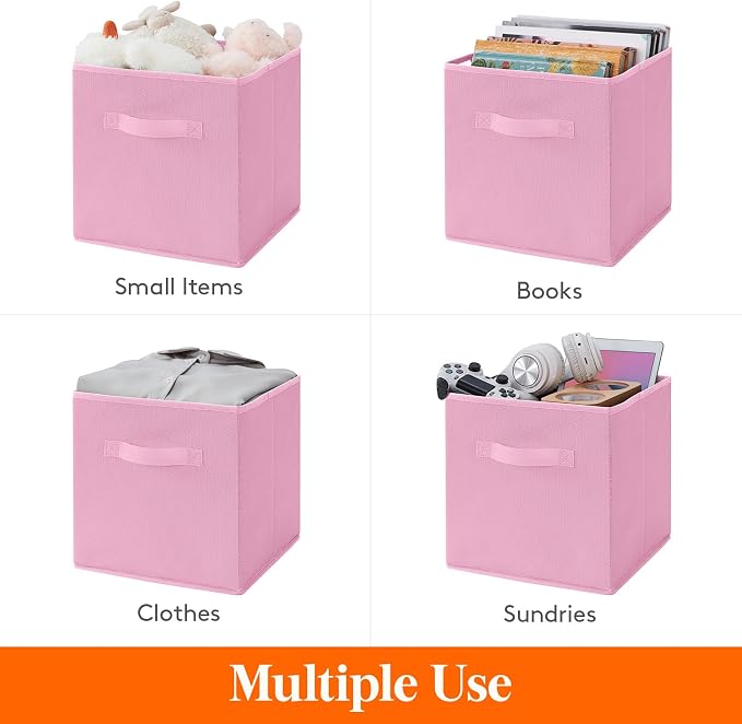 Lifewit Storage Cubes, Foldable Decorative Fabric Storage Baskets for Organizing Home Organizers with Handles for Shelves, Closet, 11 Inch Bins, 18L Pink, 12 Packs - Image 4