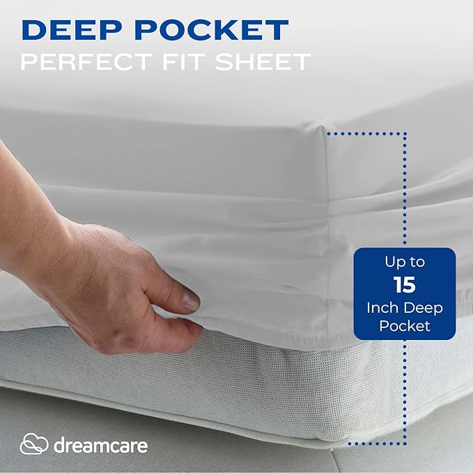 DREAMCARE Twin XL Sheet Sets - 4 pcs Breathable Cooling Bed Sheets - up to 15" Deep Pocket Twin XL Sheets Set with Side Pockets -Extra Soft 100% Brushed Hypoallergenic Hotel Luxury Bedding -Light Gray