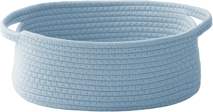 JMvicyroam Woven Basket,Small Rope Storage Bin with Handles & Ribbon Bag, Organizer for Shelves Closets,Gift Basket Empty for Birthday,Books,Dog Toys, Blue by JMvicyroam